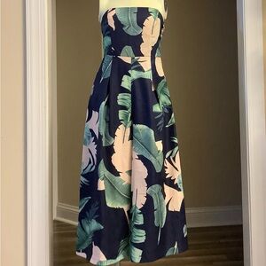 Lulus: Size M
 Rain Forest Floral Strapless Jumpsuit Smocked Back For stretch